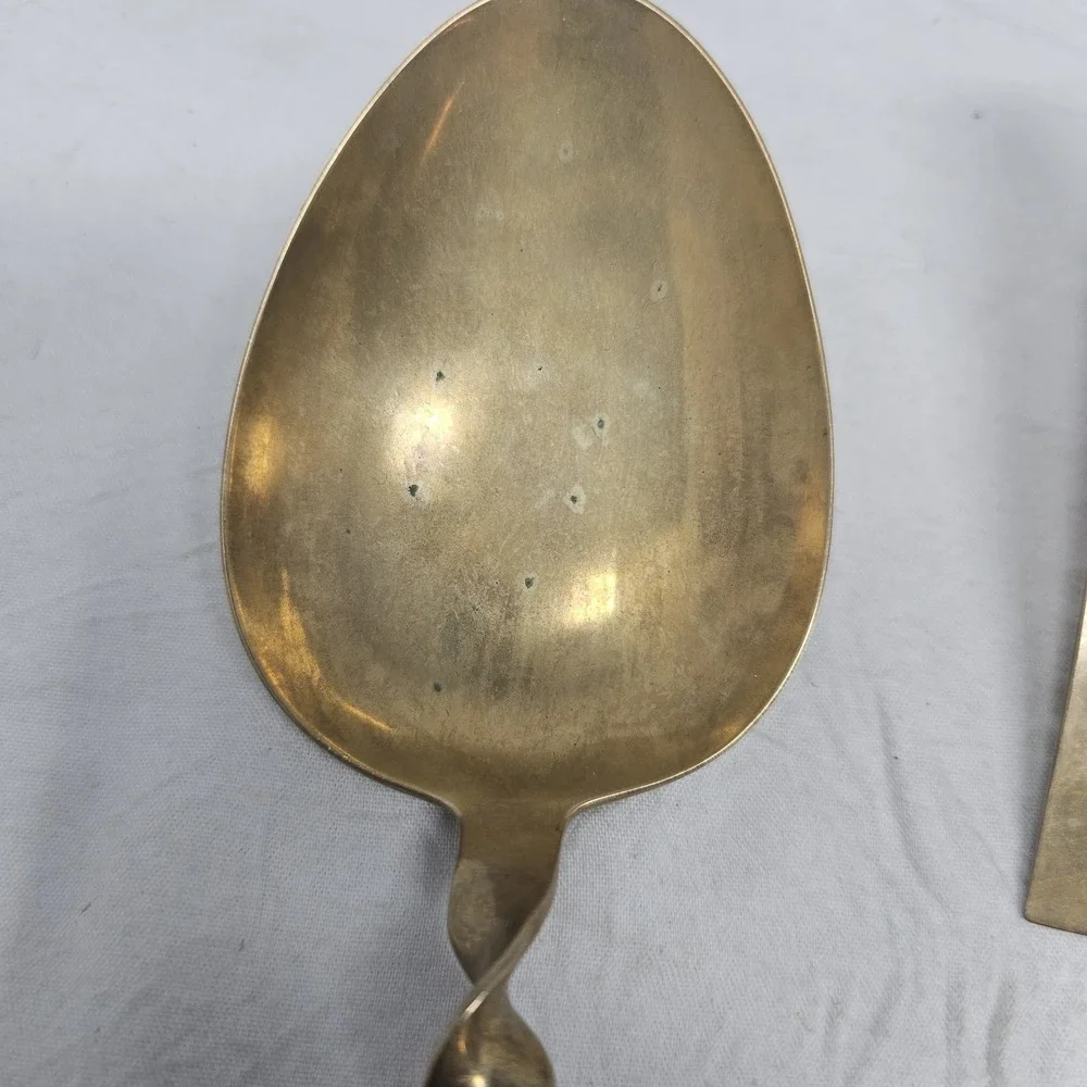 Vtg  Siam Thailand Brass  serving Fork & 2  Spoon, Pie Servire, Meat Server‎